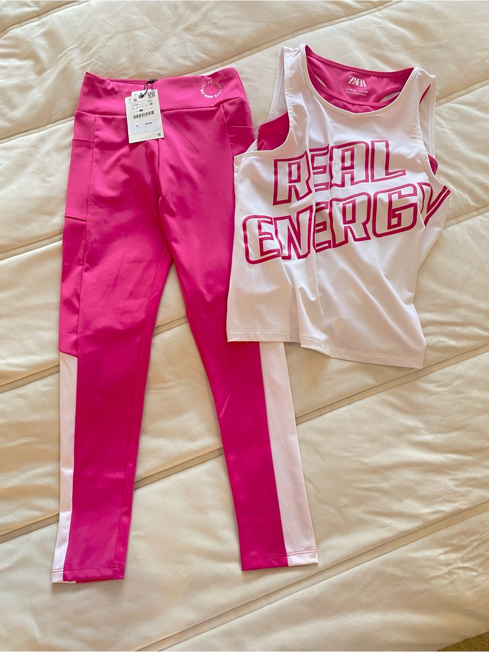 Zara Kids Sz 9-10 Hot Pink & White "Real Energy"Set